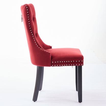 Classic burgundy velvet dining chair set of 2 with nailhead trim and wood legs on Tampa Home & Garden Store