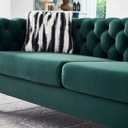 Unique Piece Furniture Chesterfield Modern Tufted Sofa green velvet with striped faux fur on Tampa Home & Garden Store