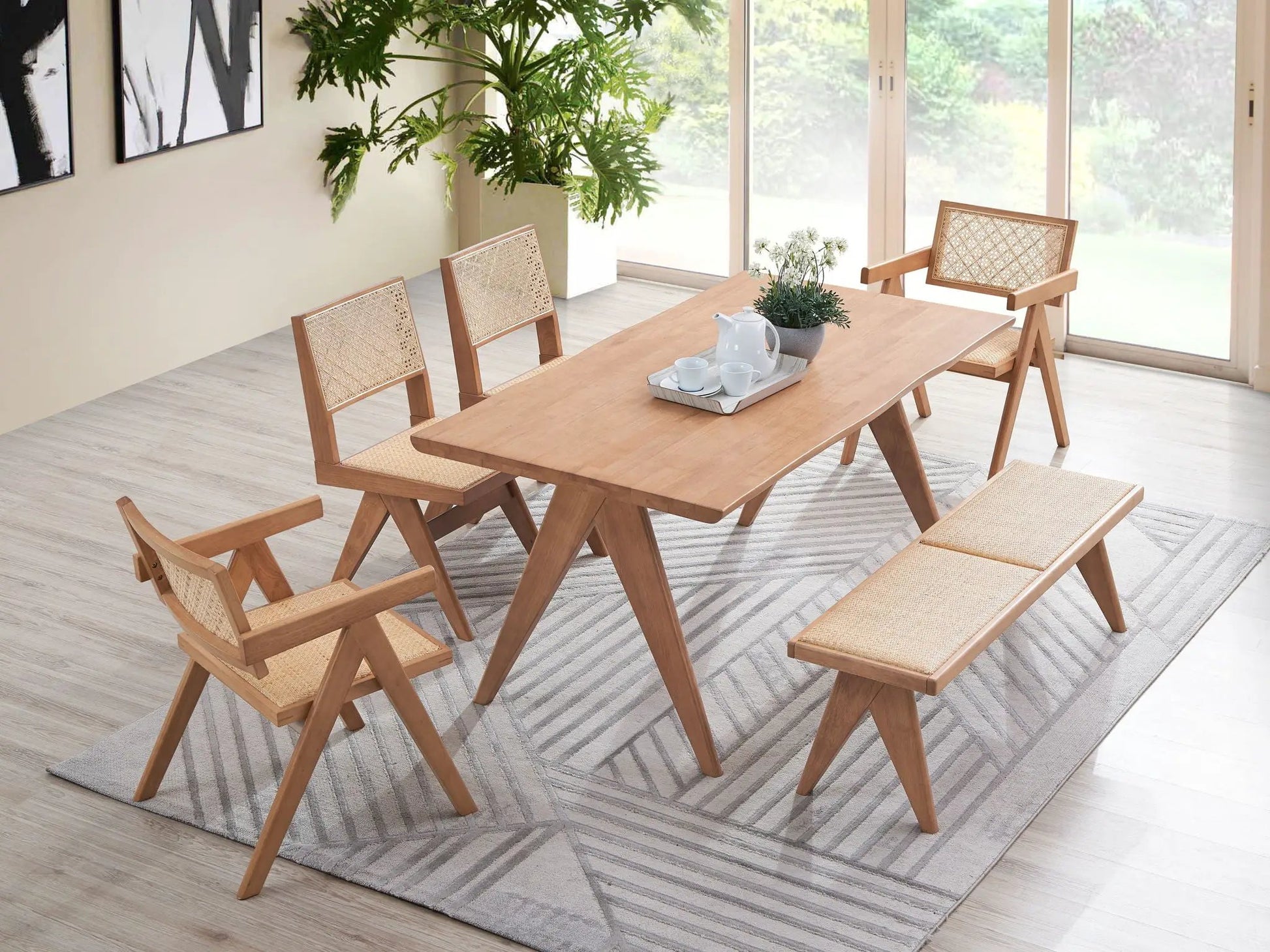 Velentina Rattan Side Chair set of 2 in natural wood with cane seat and back on Tampa Home & Garden Store