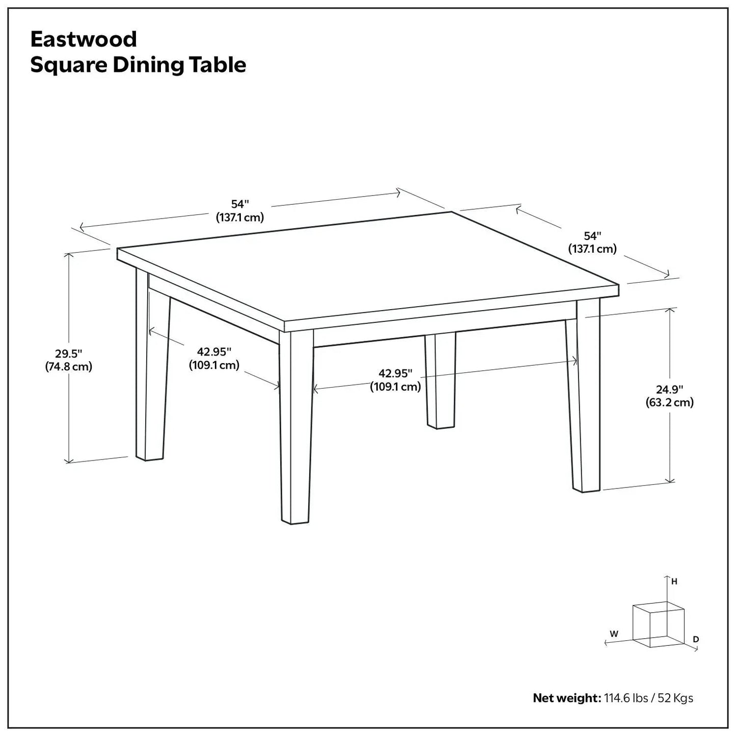Eastwood Square Dining Table by Unique Piece Furniture, 54x54 in top, 29.5 in high on Tampa Home & Garden Store