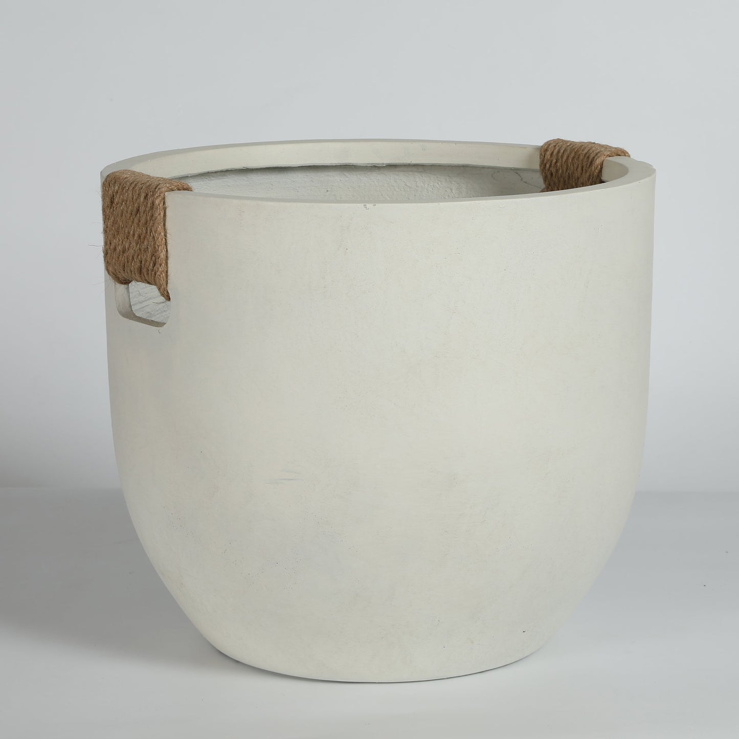 Round concrete planters set of 2 in off-white with rope handles handmade by HouseOfZazla on Tampa Home & Garden Store