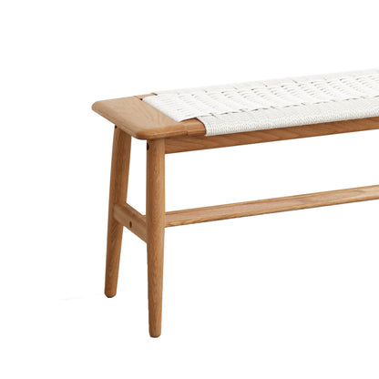 Natural oak wood dining bench with white handwoven cane seat HouseOfZazla outdoor bench on Tampa Home & Garden Store