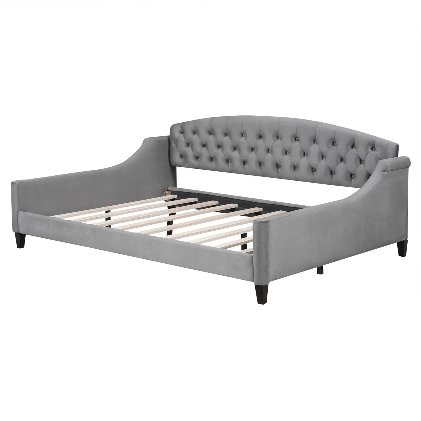 Modern Tufted Button Daybed gray upholstery with tufted back curved arms on Tampa Home & Garden Store