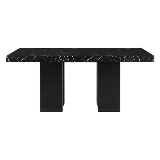 Jhoanna 5-Piece Dining Table Set Black marble tabletop, bold black legs Unique Piece Furniture on Tampa Home & Garden Store