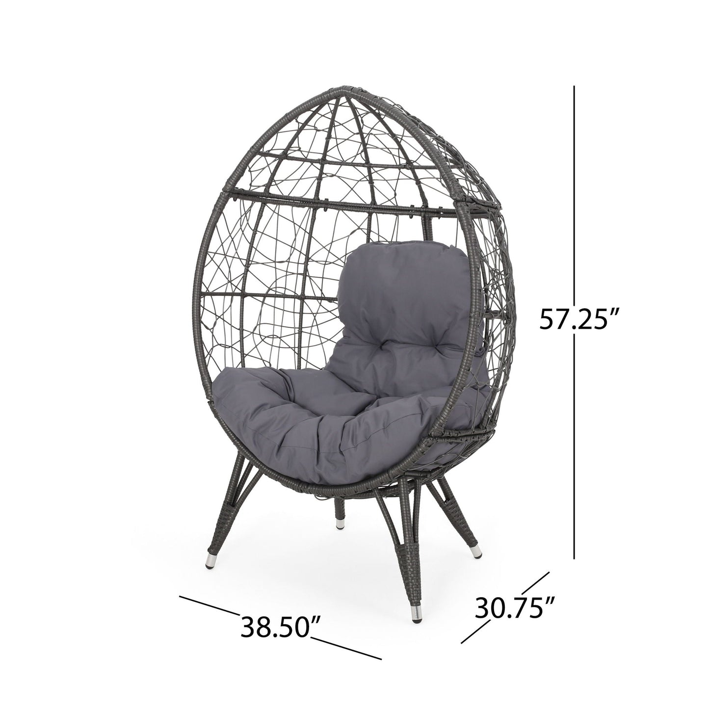 Cosmos Round Hammered Iron Teardrop Chair dark frame with grey cushion HouseOfZazla on Tampa Home & Garden Store