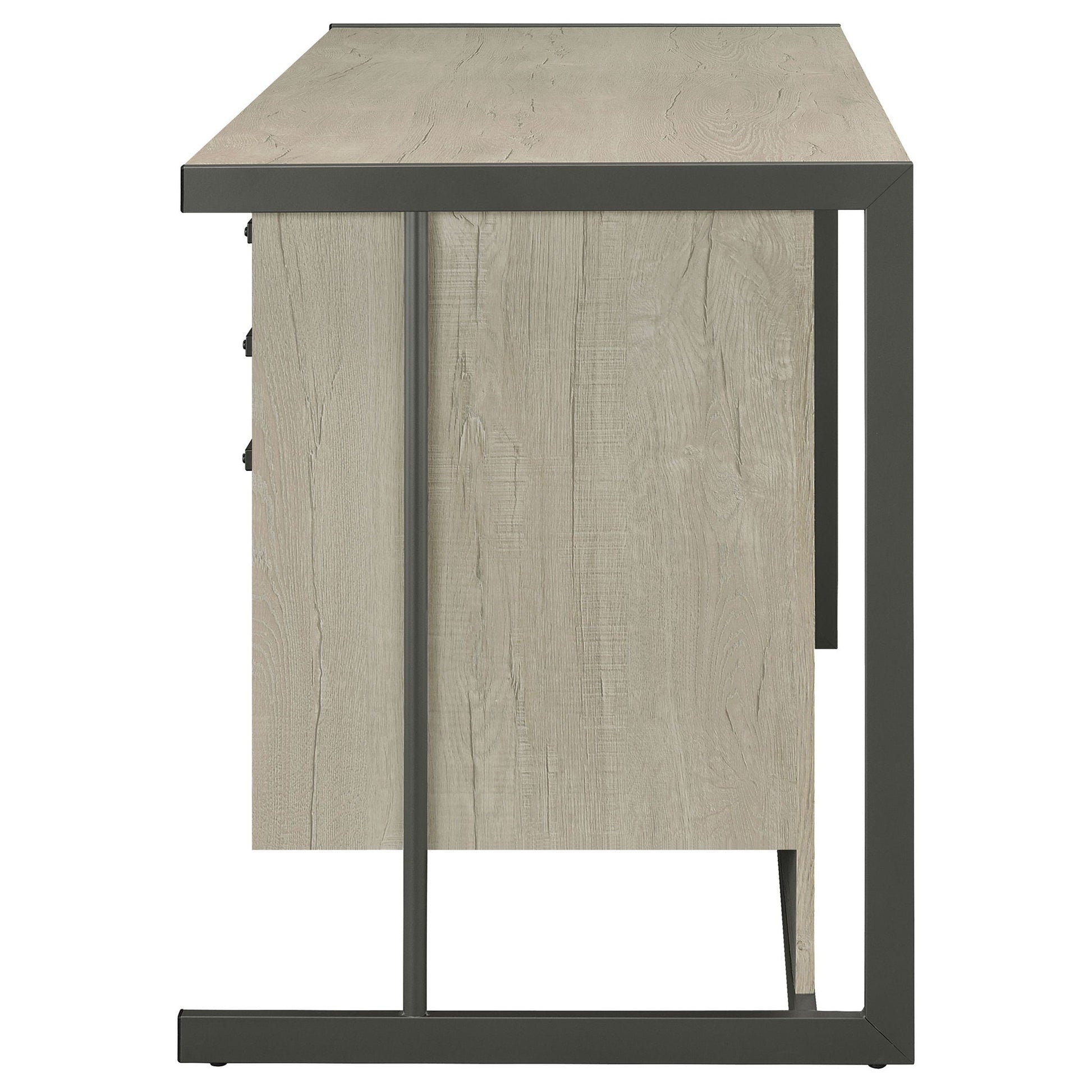 Brisley desk with adjustable keyboard tray and 3-drawer storage, beige/gray wood top, black frame on Tampa Home & Garden Store
