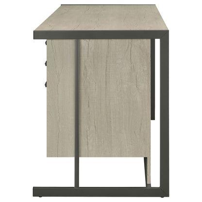 Brisley desk with adjustable keyboard tray and 3-drawer storage, beige/gray wood top, black frame on Tampa Home & Garden Store