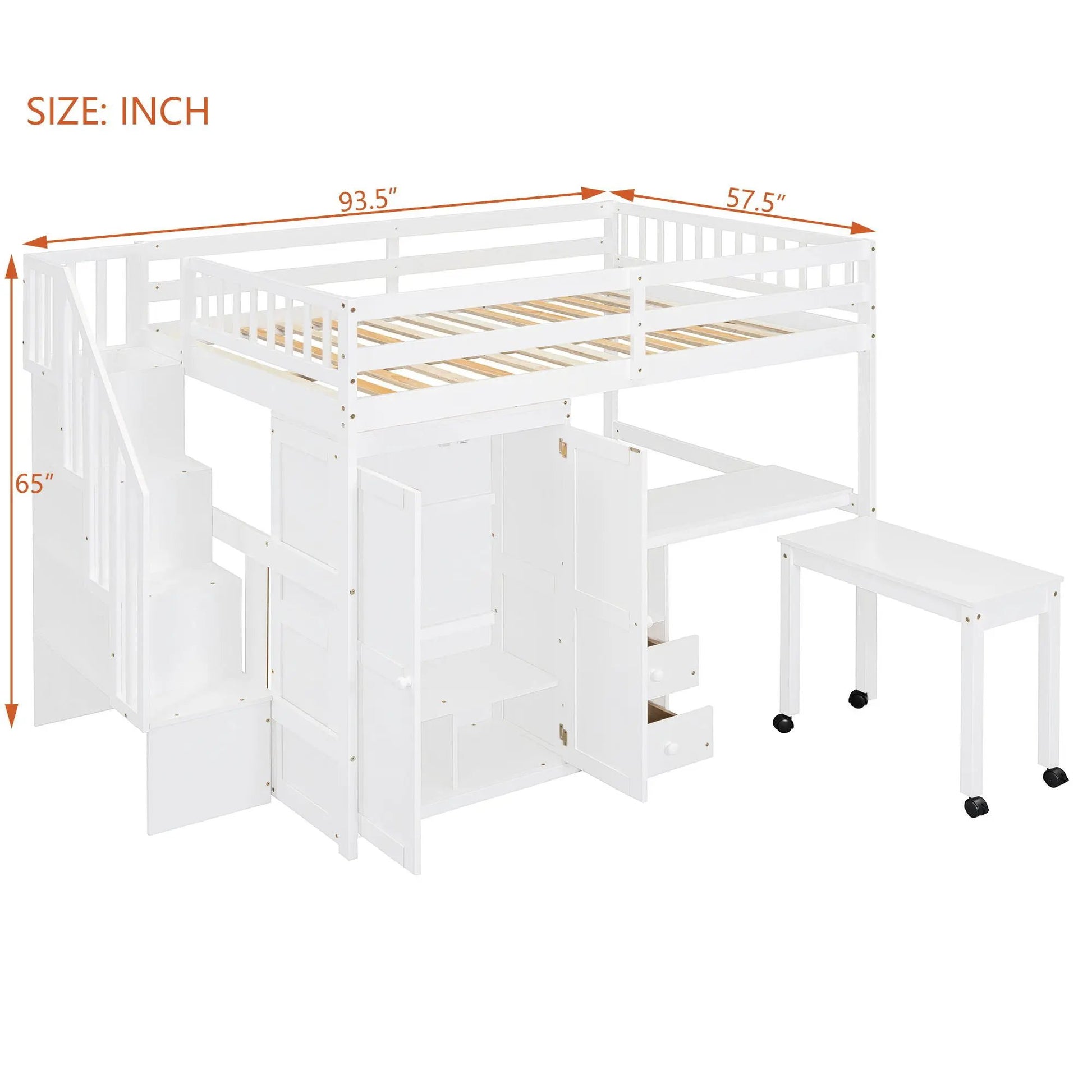 White loft bed with stairs, bookshelf, desk and wardrobe by Unique Piece Furniture on Tampa Home & Garden Store