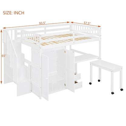 White loft bed with stairs, bookshelf, desk and wardrobe by Unique Piece Furniture on Tampa Home & Garden Store