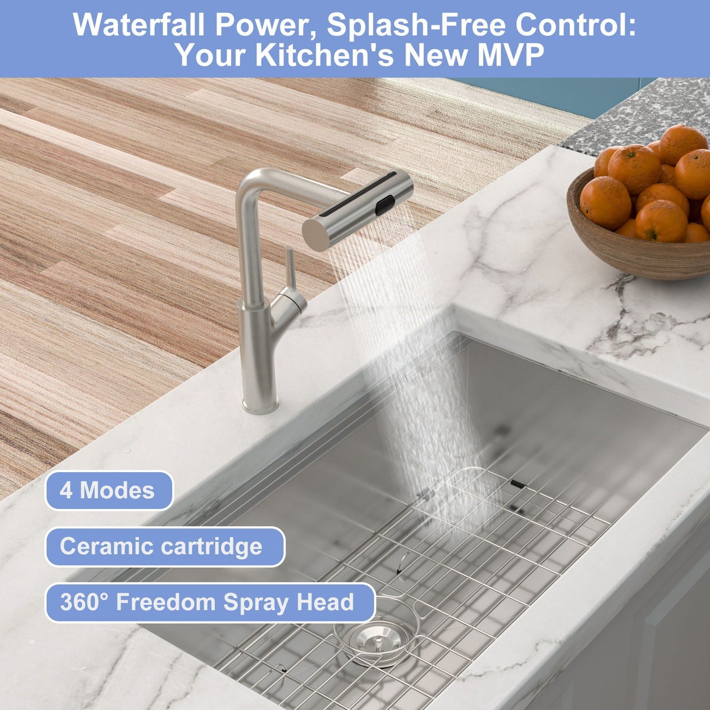 360 Degrees Pull Down Kitchen Faucet with 4 Spray