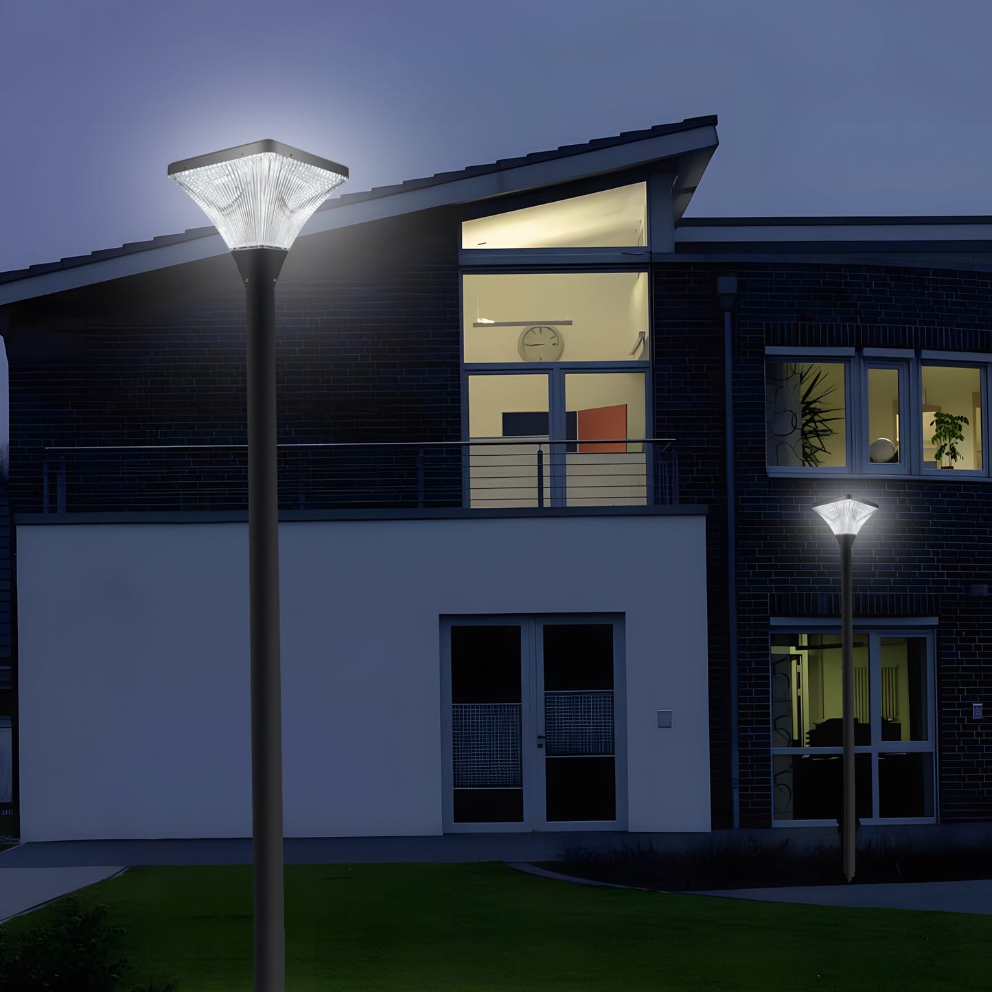 Modern Black Outdoor Post Light and Remote