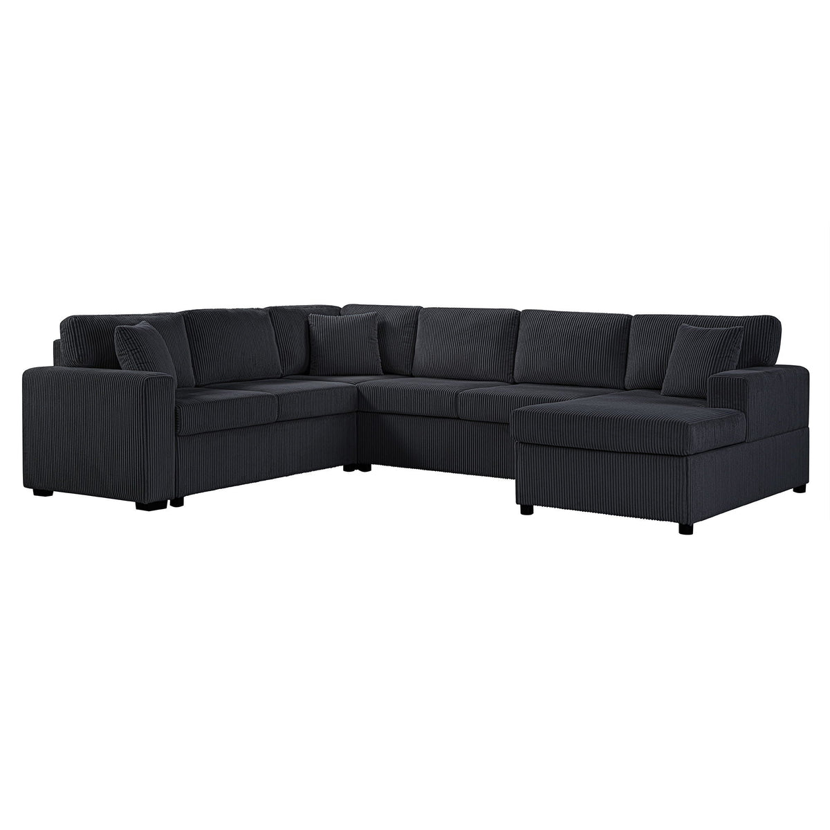 Oversized U‑shaped sectional sofa with chaise, dark corduroy, 3 soft throw pillows HouseOfZazla on Tampa Home & Garden Store