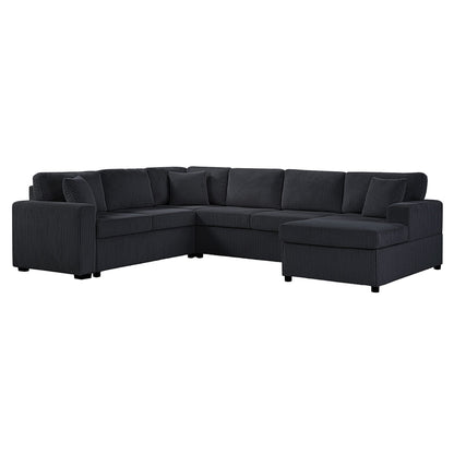 Oversized U‑shaped sectional sofa with chaise, dark corduroy, 3 soft throw pillows HouseOfZazla on Tampa Home & Garden Store