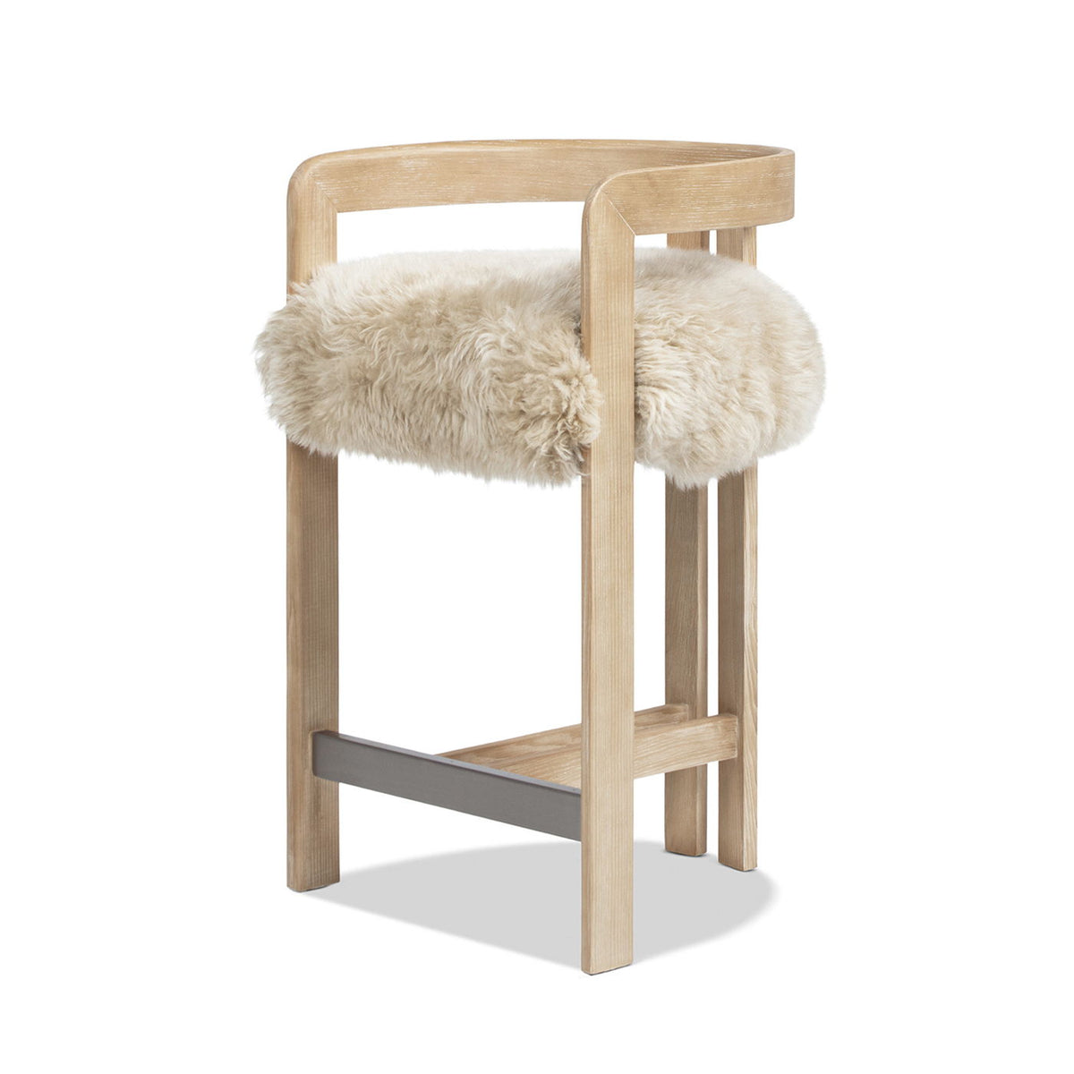 Low back counter-height stool with sheepskin fur seat and wood frame by HouseOfZazla on Tampa Home & Garden Store
