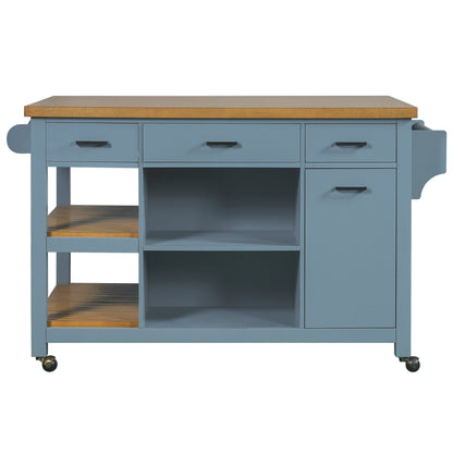 52in Kitchen Island Cart Rubber Wood Top blue-gray 3-drawer by HouseOfZazla on Tampa Home & Garden Store