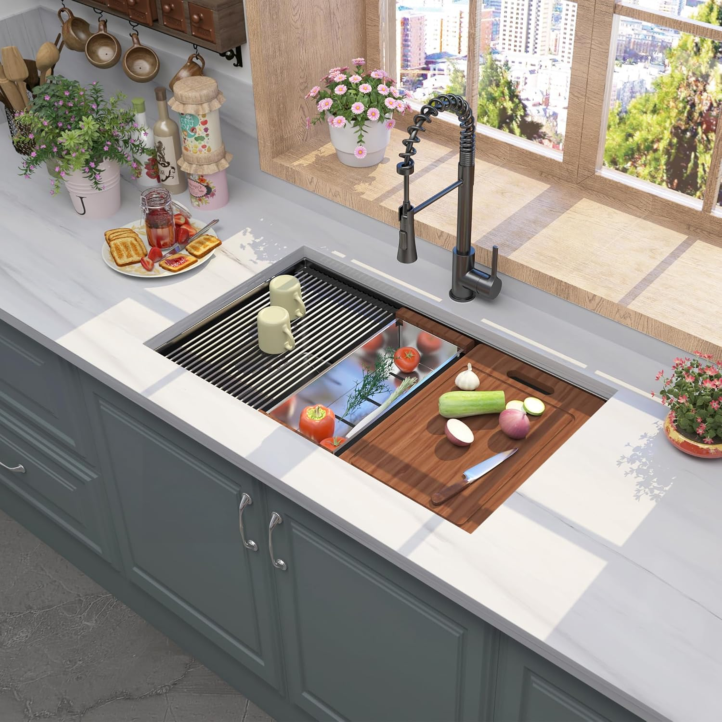 33 Inch Gunmetal Undermount Workstation Sink