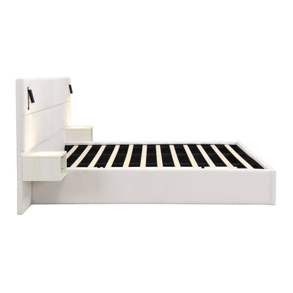 King upholstered bed by HouseOfZazla with white headboard, nightstand and reading lights on Tampa Home & Garden Store