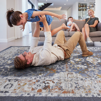Rug Payas Collection 7.9x10 by HouseOfZazla with blue-gray pattern and orange accents on Tampa Home & Garden Store