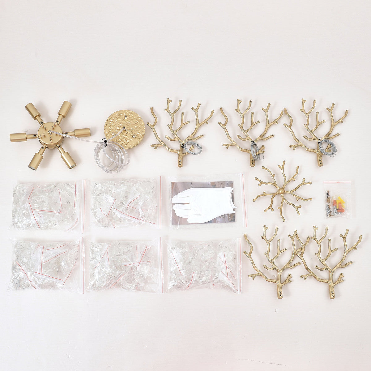 6-light chandelier gold finish with round hub and radiating arms; mounting hardware included on Tampa Home & Garden Store