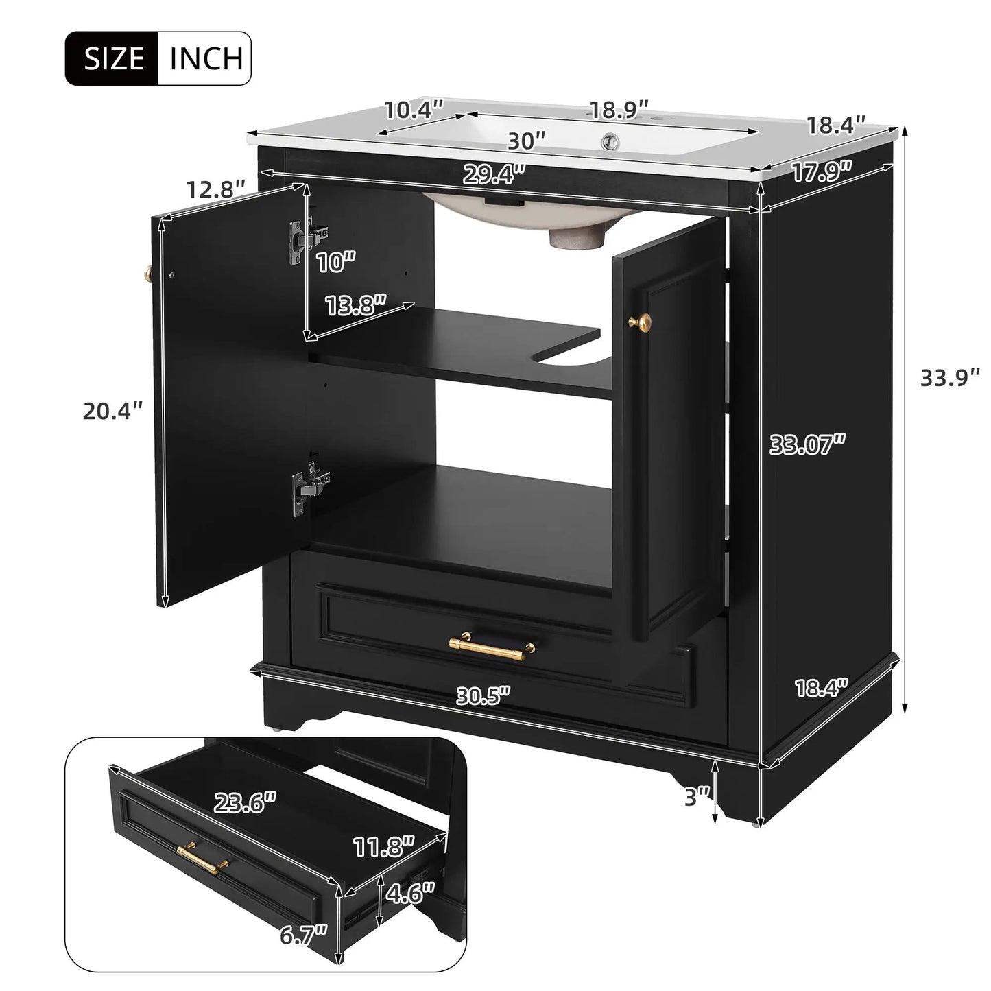 Bathroom vanity black cabinet 2 soft closing doors adjustable shelf Unique Piece Furniture on Tampa Home & Garden Store