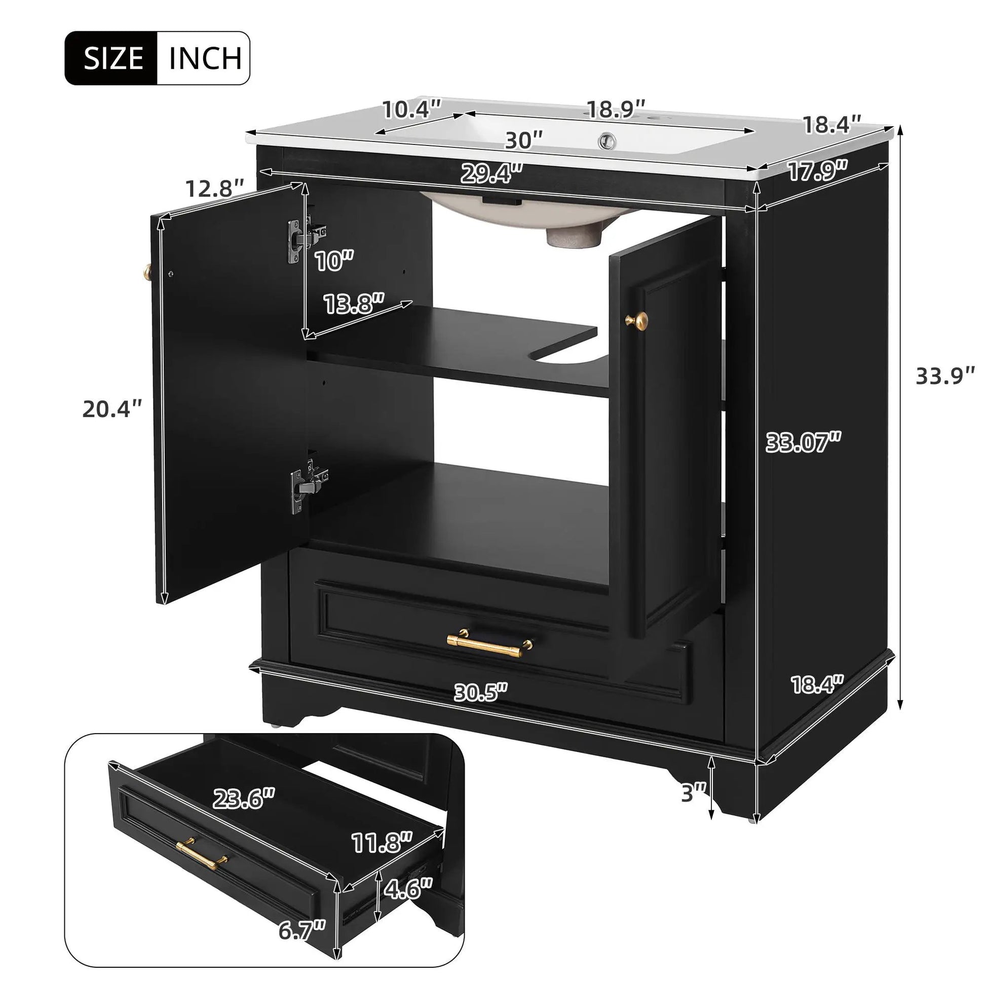 Bathroom vanity black cabinet 2 soft closing doors adjustable shelf Unique Piece Furniture on Tampa Home & Garden Store