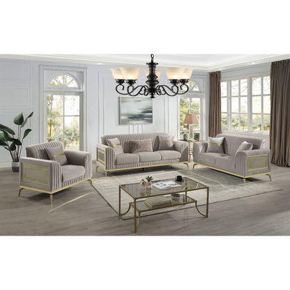 Antigua 2 Piece Living Room Set HouseOfZazla in brown with plush cushions and gold accents on Tampa Home & Garden Store