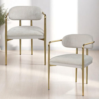 Beige chenille armchairs set with gold metal legs, HouseOfZazla set of 2 on Tampa Home & Garden Store