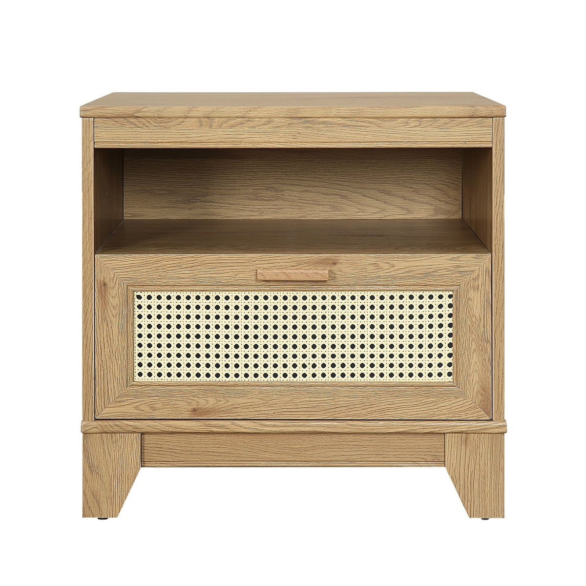 Modern Cane Accent Nightstand with 1 drawer in light brown oak and cane front on Tampa Home & Garden Store
