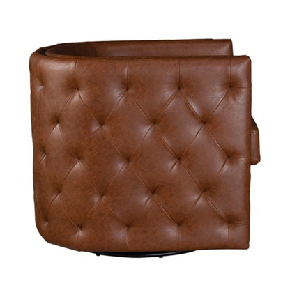 Swivel chair light brown leather with tufted diamond barrel design and curved back, swivel base on Tampa Home & Garden Store