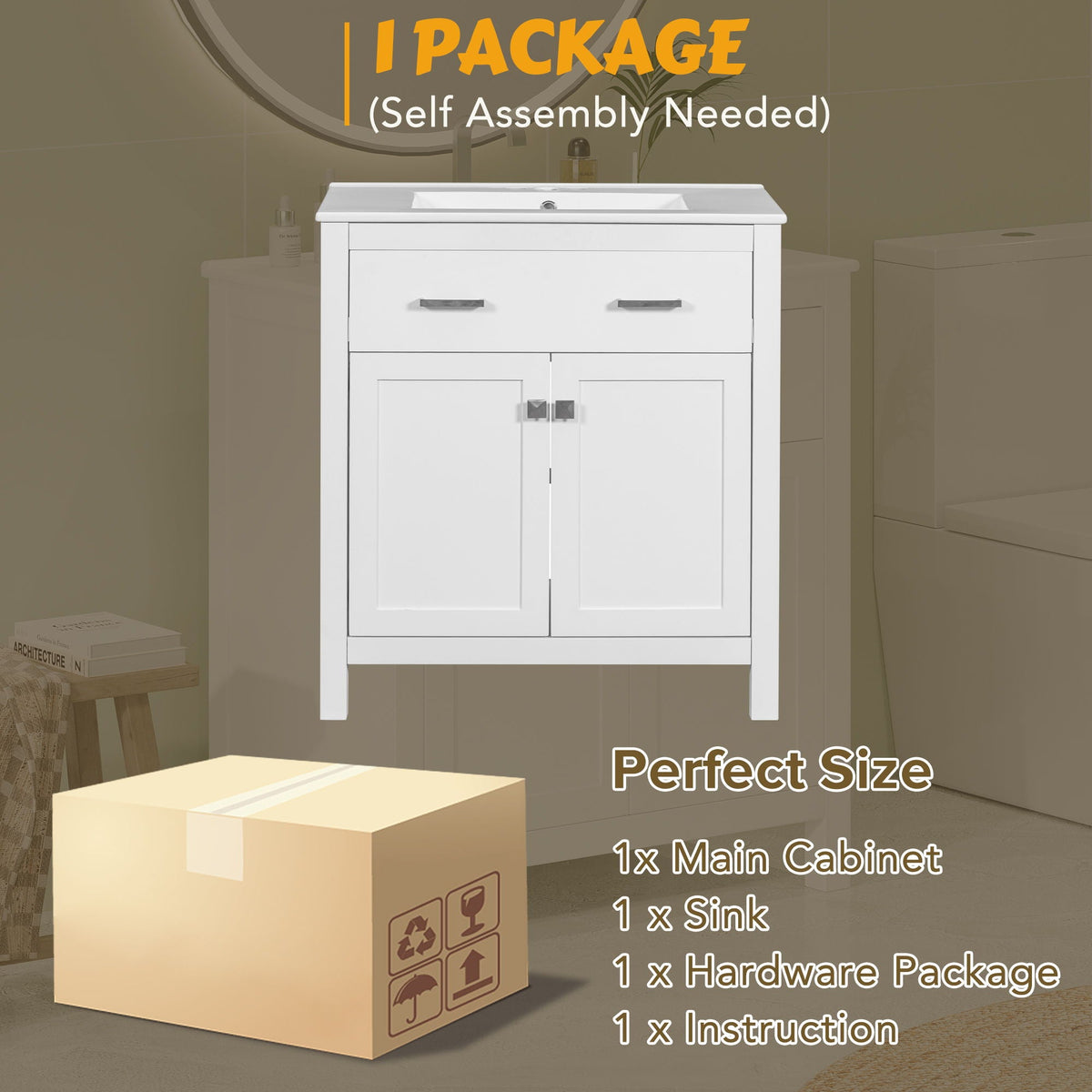 White modern bathroom vanity with ceramic sink and soft-close doors by HouseOfZazla on Tampa Home & Garden Store