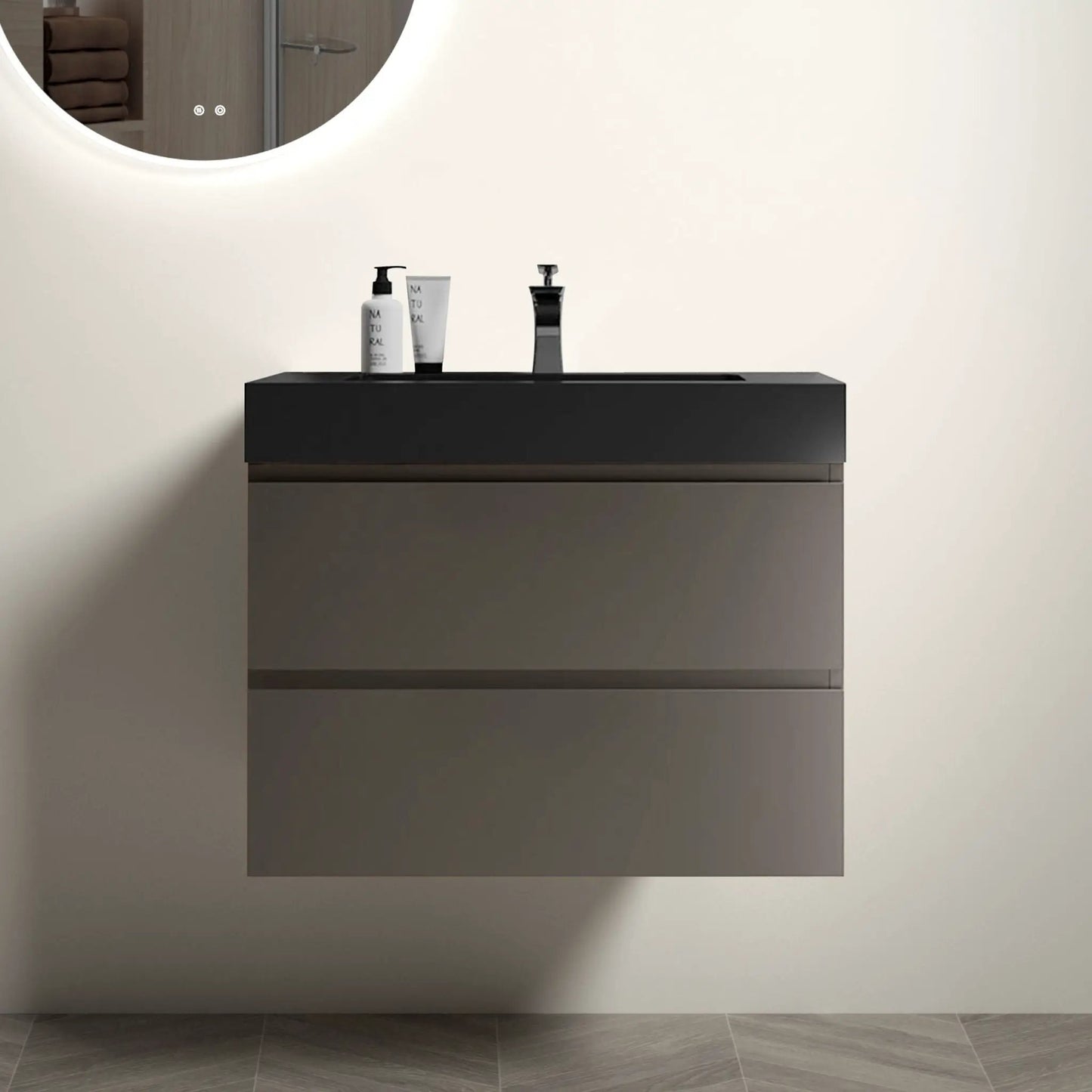 Alice floating bathroom vanity with sink, black matte finish, wall-mounted on Tampa Home & Garden Store