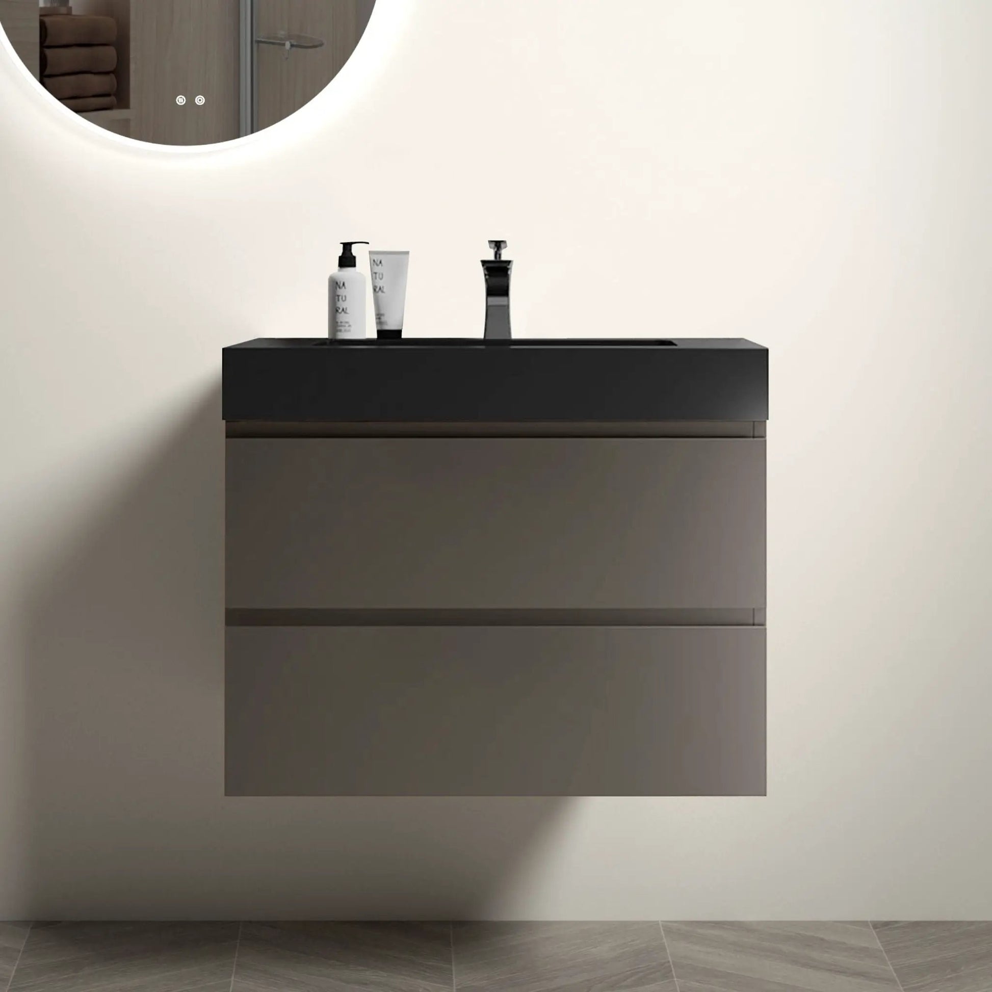 Alice floating bathroom vanity with sink, black matte finish, wall-mounted on Tampa Home & Garden Store