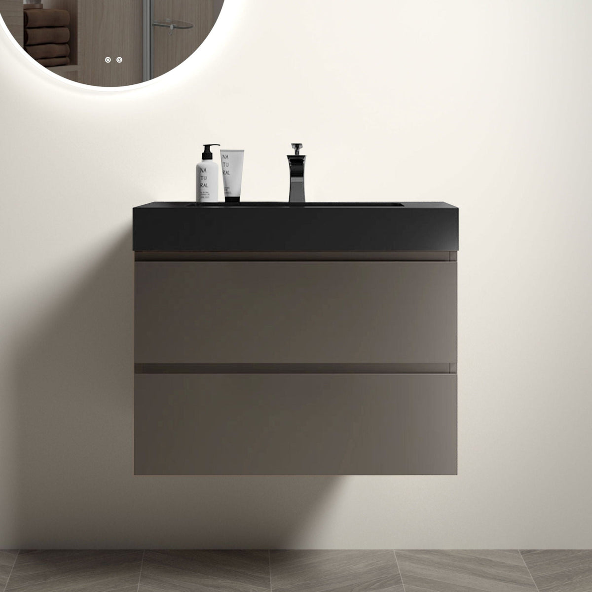 Alice bathroom vanity with sink by HouseOfZazla, black countertop and sleek modern design on Tampa Home & Garden Store