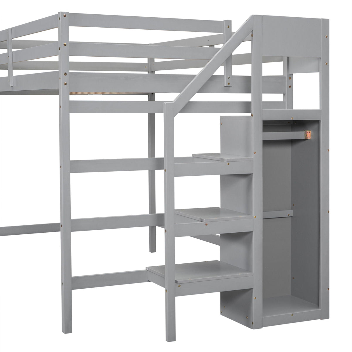 Loft Bed With Built In Storage Wardrobe And Staircase, gray wooden frame, HouseOfZazla on Tampa Home & Garden Store
