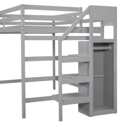 Loft Bed With Built In Storage Wardrobe And Staircase, gray wooden frame, HouseOfZazla on Tampa Home & Garden Store