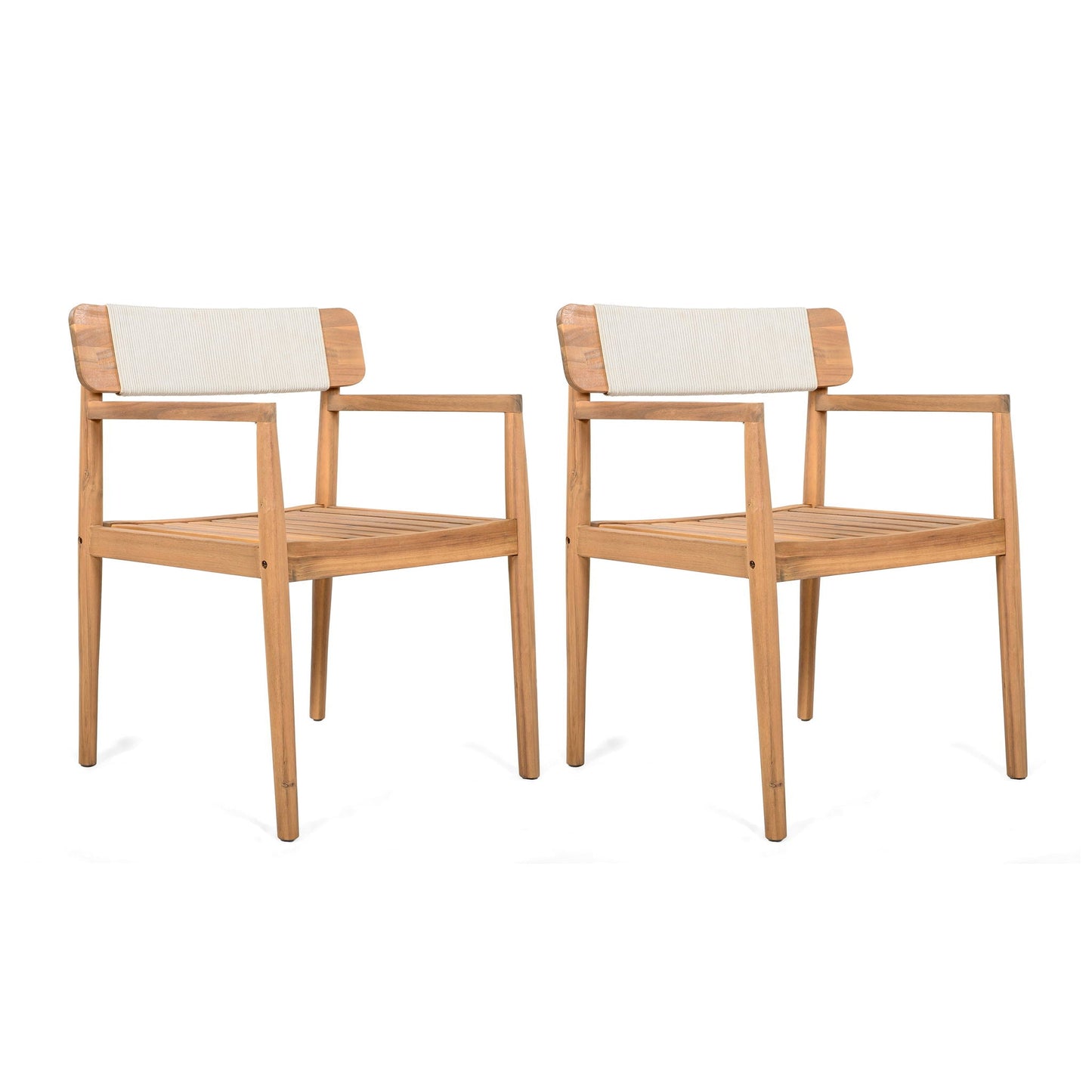 Set of Two Braided Acacia Outdoor Dining Chairs