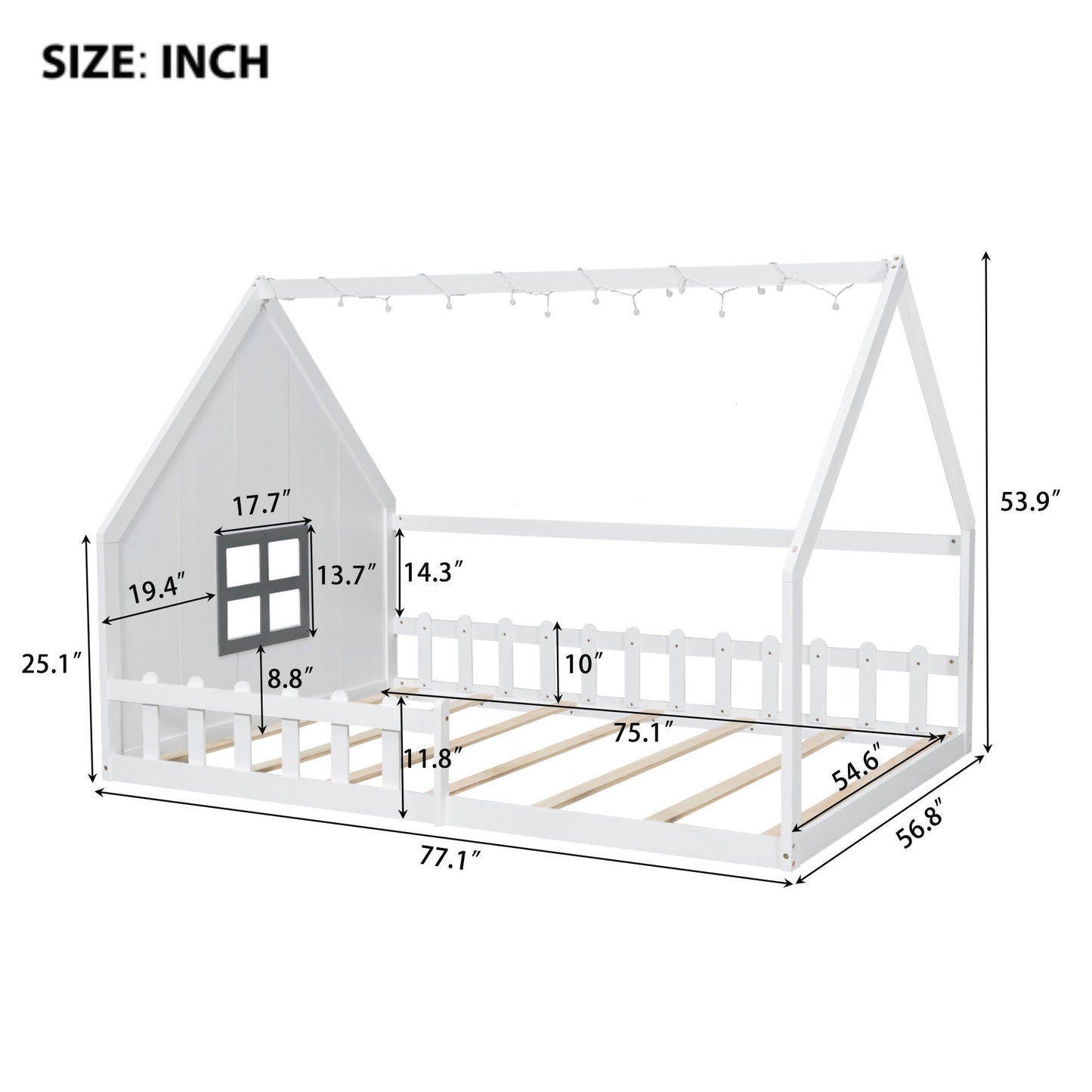 House Bed With Window And Fence by HouseOfZazla, white wooden platform bed frame on Tampa Home & Garden Store
