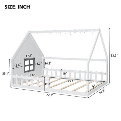 House Bed With Window And Fence by HouseOfZazla, white wooden platform bed frame on Tampa Home & Garden Store