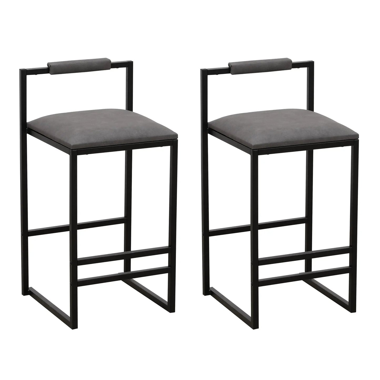 Elegant bar stool set with backrest and footrest, black metal frame, cushions (set of 2) on Tampa Home & Garden Store