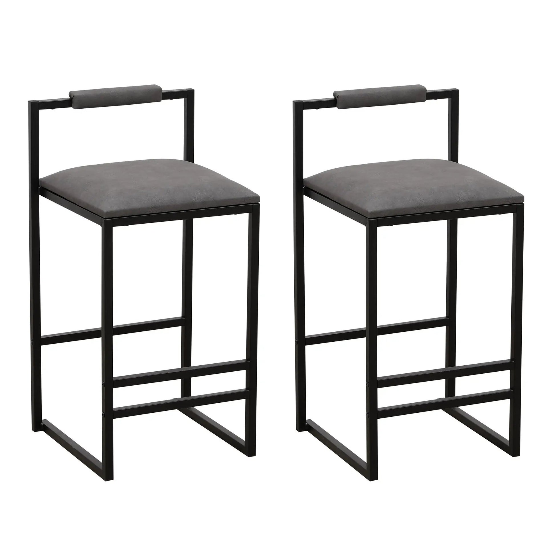 Elegant bar stool set with backrest and footrest, black metal frame, cushions (set of 2) on Tampa Home & Garden Store