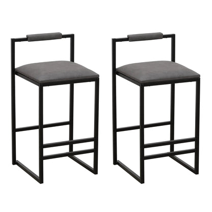 Elegant bar stool set with backrest and footrest, black metal frame, cushions (set of 2) on Tampa Home & Garden Store