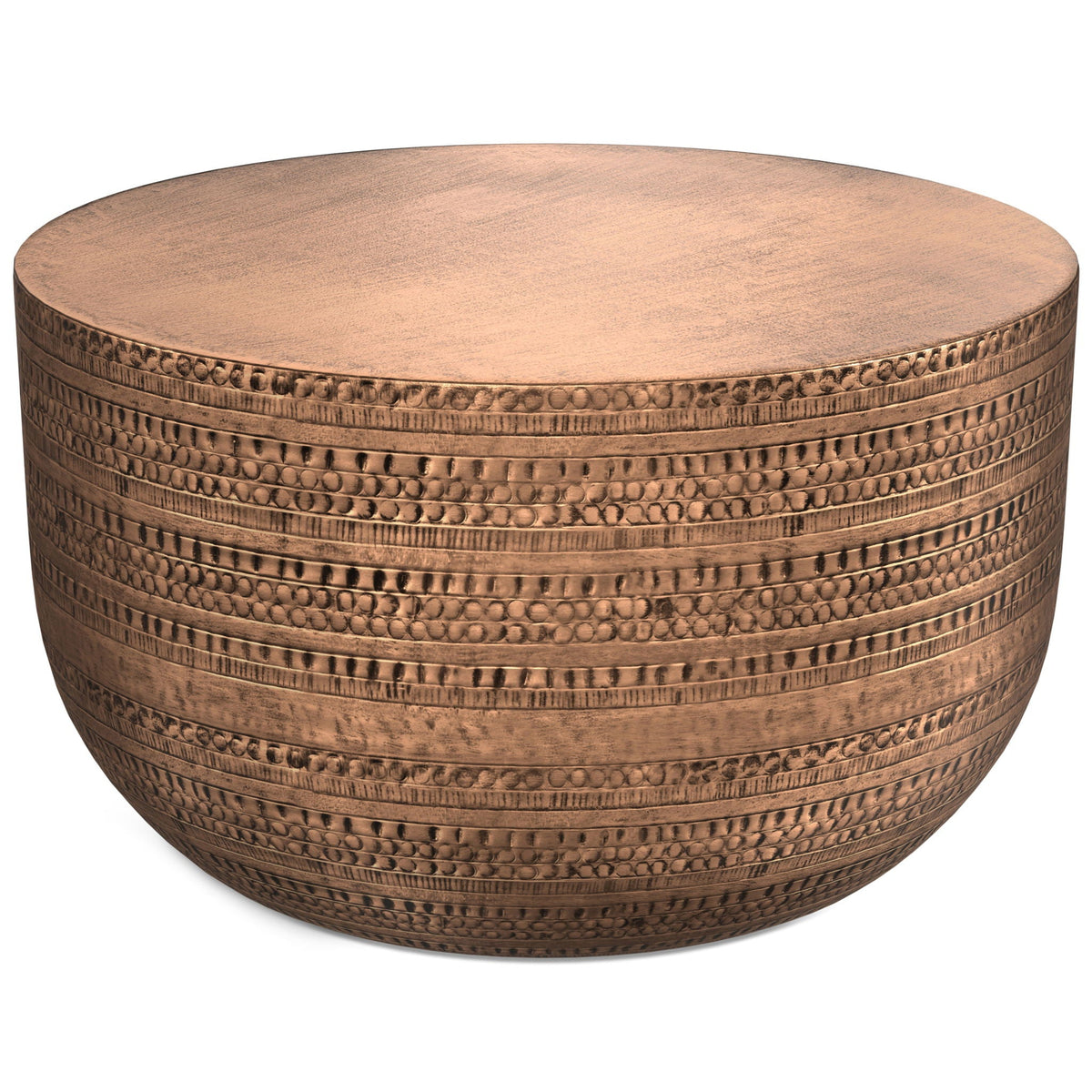 Handcrafted metal coffee table with textured detailing in bronze finish by HouseOfZazla on Tampa Home & Garden Store