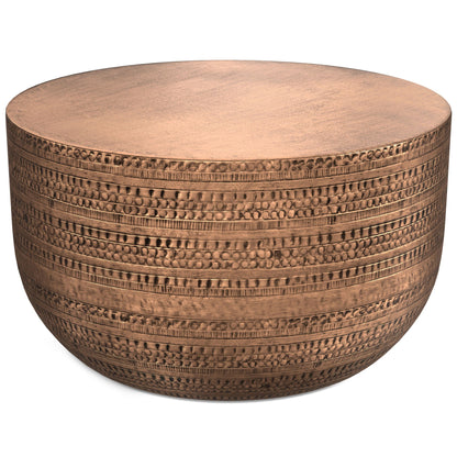 Handcrafted metal coffee table with textured detailing in bronze finish by HouseOfZazla on Tampa Home & Garden Store