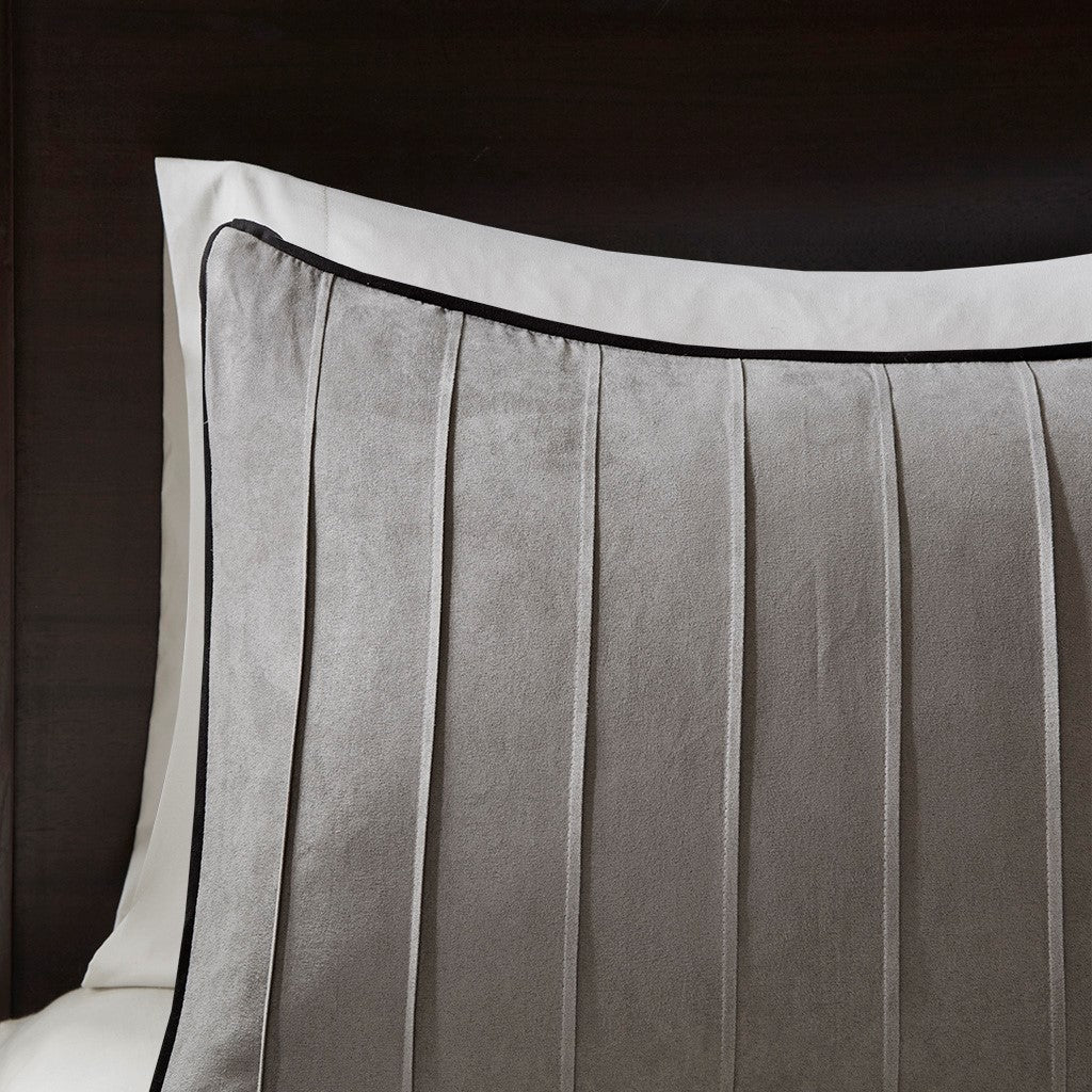7 Piece Faux Suede Comforter Set Grey Queen by HouseOfZazla with pleated panels on Tampa Home & Garden Store