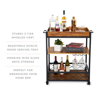 the modern manor rubberwood bar cart and tray