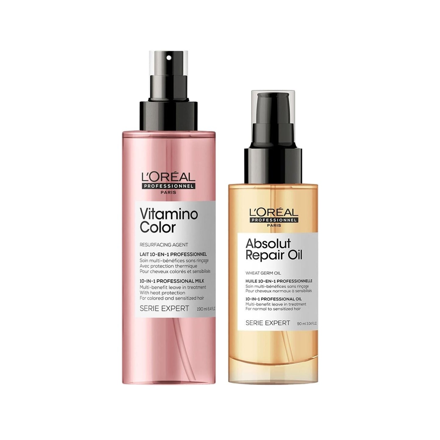 L’Oréal Vitamino Color shampoo pink bottle and Absolut Repair Oil spray gold bottle, 2-bottle set on Tampa Home & Garden Store