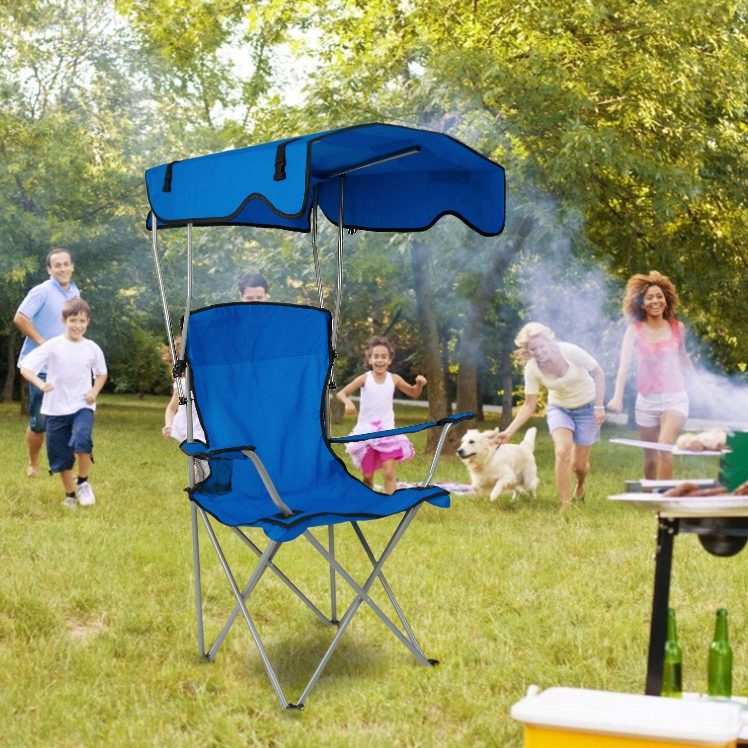 Foldable beach canopy chair blue with cup holder by GemGear on Tampa Home & Garden Store