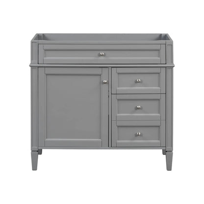 Gray bathroom vanity base with two drawers and a tip-out drawer, storage cabinet with metal knobs on Tampa Home & Garden Store