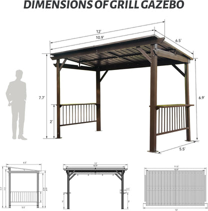 6.5x12FT Hardtop Grill Gazebo brown wood pergola with metal roof by HouseOfZazla on Tampa Home & Garden Store
