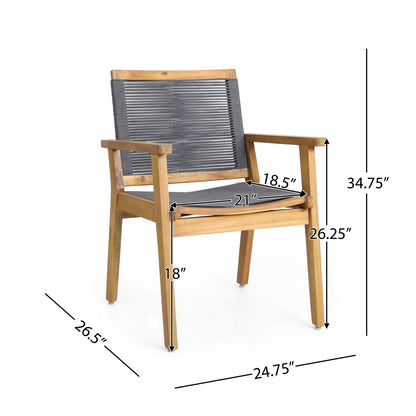 Acacia Wood Outdoor Dining Set and Grey Chairs